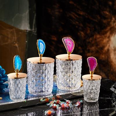 Nordic Relief Glass Storage Jar – Decorative Canister with Natural Agate Lid for Tea, Candy & Spices