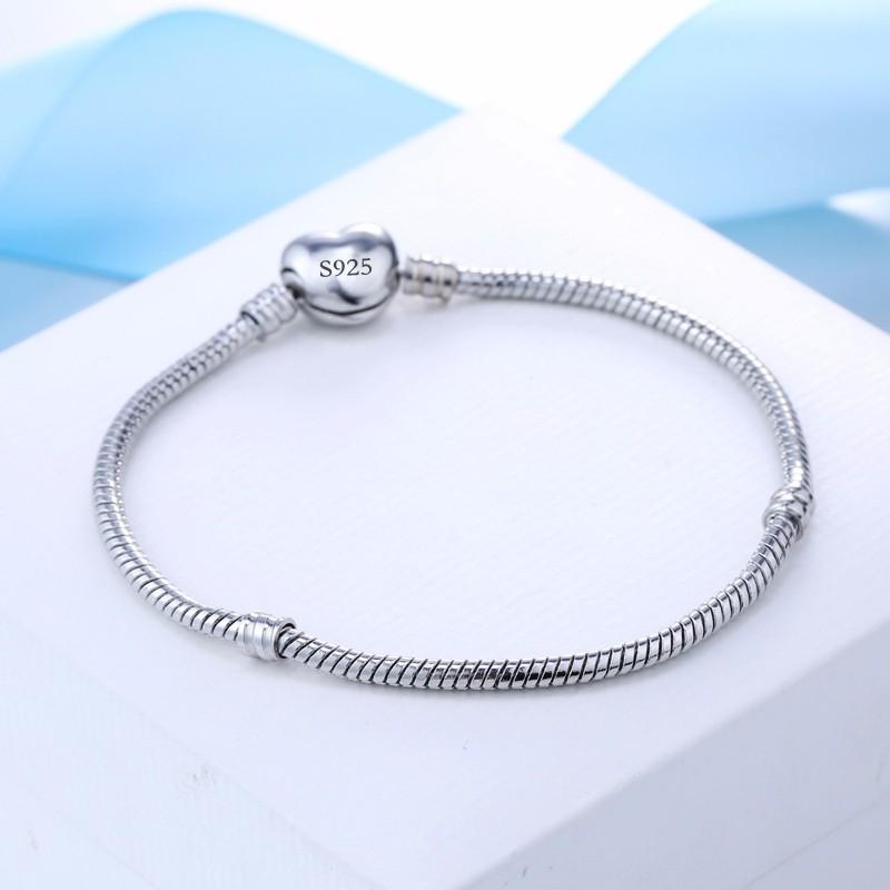 Handmade 925 Silver Heart Charm Bracelet Adjustable 16-23cm for Women Men DIY Jewelry Gift