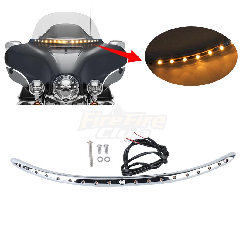 Motorcycle Chrome Windshield Trim Flasher Turn Signal LED Light For Harley Touring Electra Street Glide Classic 2014-UP