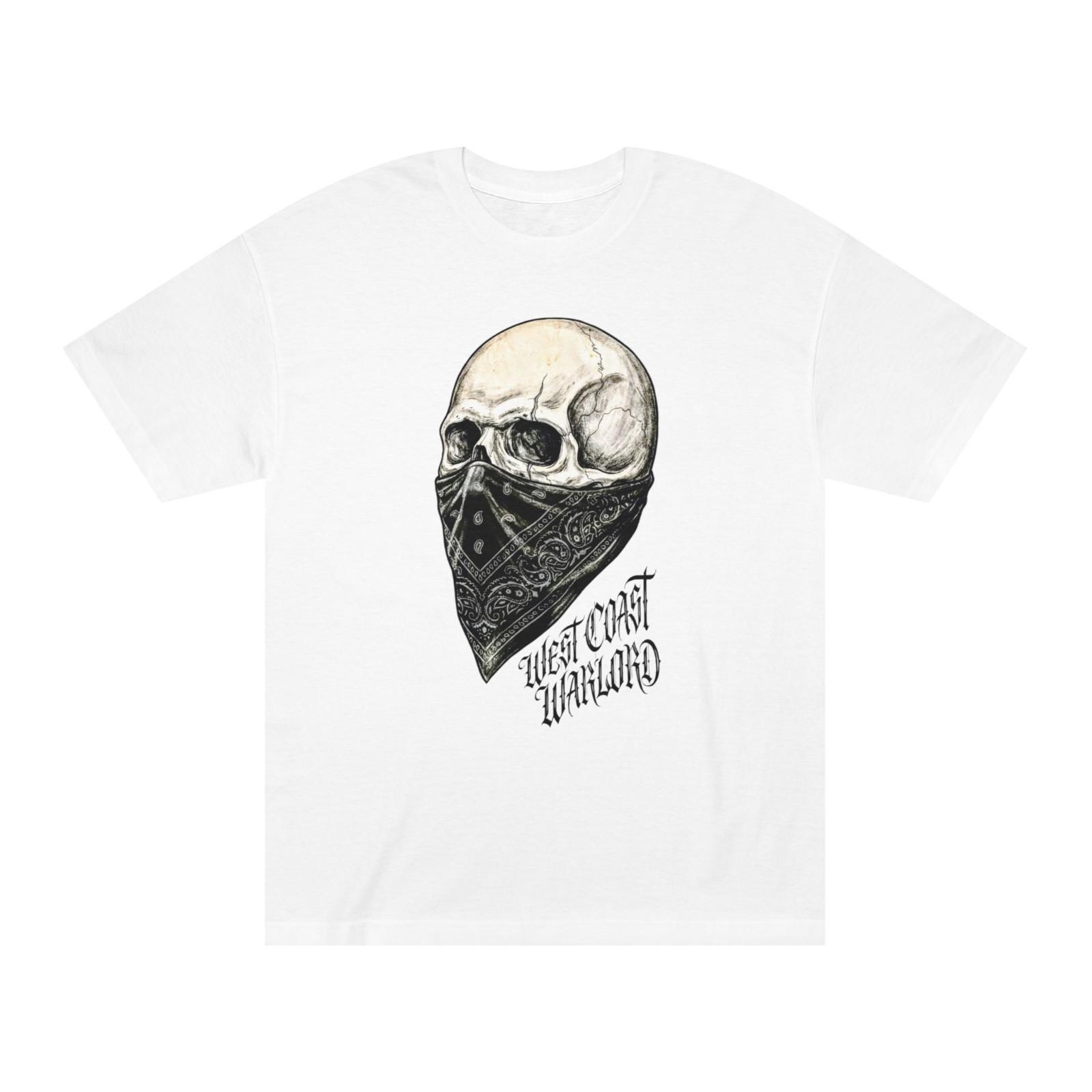 West Coast Warlord Skull Bandana Graphic T-Shirt White Beige Black Crew Neck S разноцветный