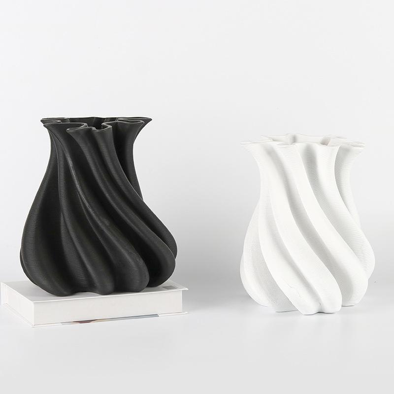 Modern Art Geometric Abstract Twisted Striped Flower Vase Ornaments Model Room Sales Office Home Soft Decorations