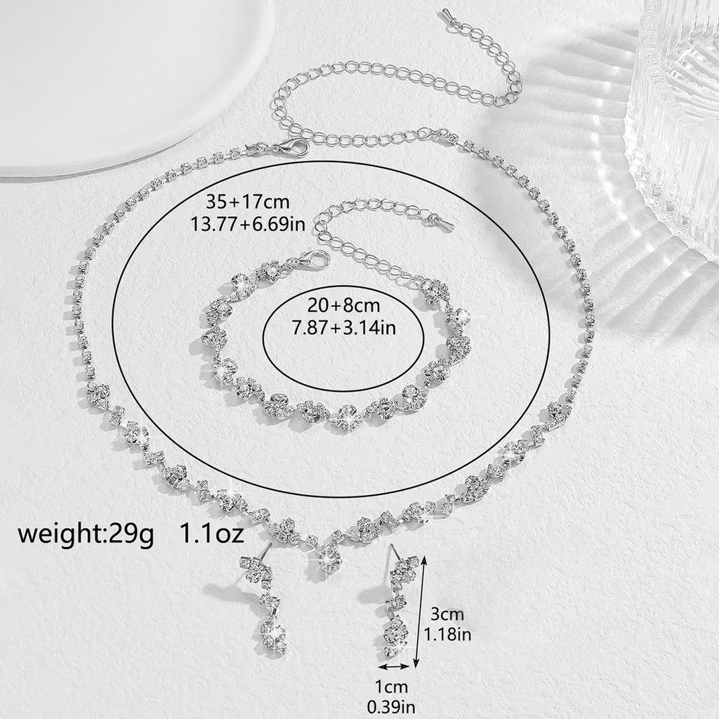 Women's Prom Earrings Necklace Bracelet Set Elegant Crystal Bridal Wedding Costume Jewelry Bridesmaids Gift
