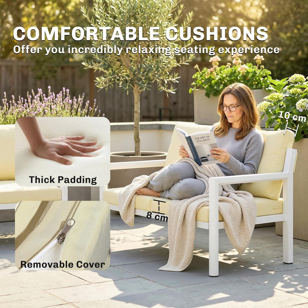 4 Seater Rattan Garden Furniture Set with 2 Armchairs, Loveseat, Coffee Table, Garden Sofa Set with Cushions, Beige