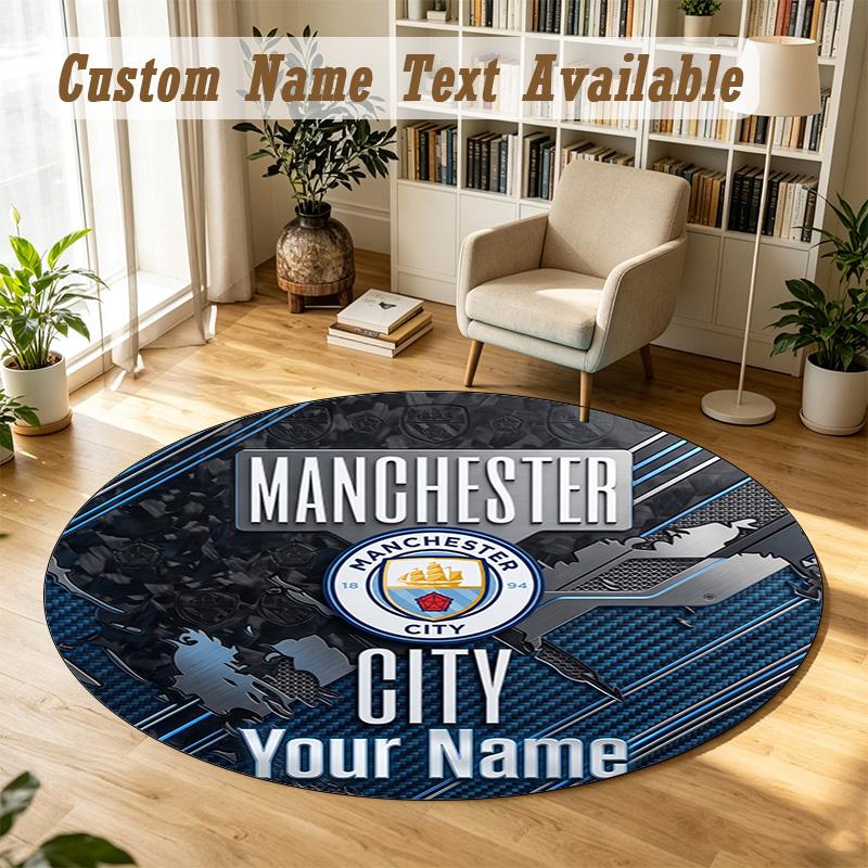 Round Rug Custom NameManchester City Pattern Non Slip Carpet Home Floor Decor