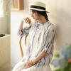 Women Striped T-Shirts Stand Half Sleeve Summer Chinese Style Women Cloths Button Vintage T-Shirts