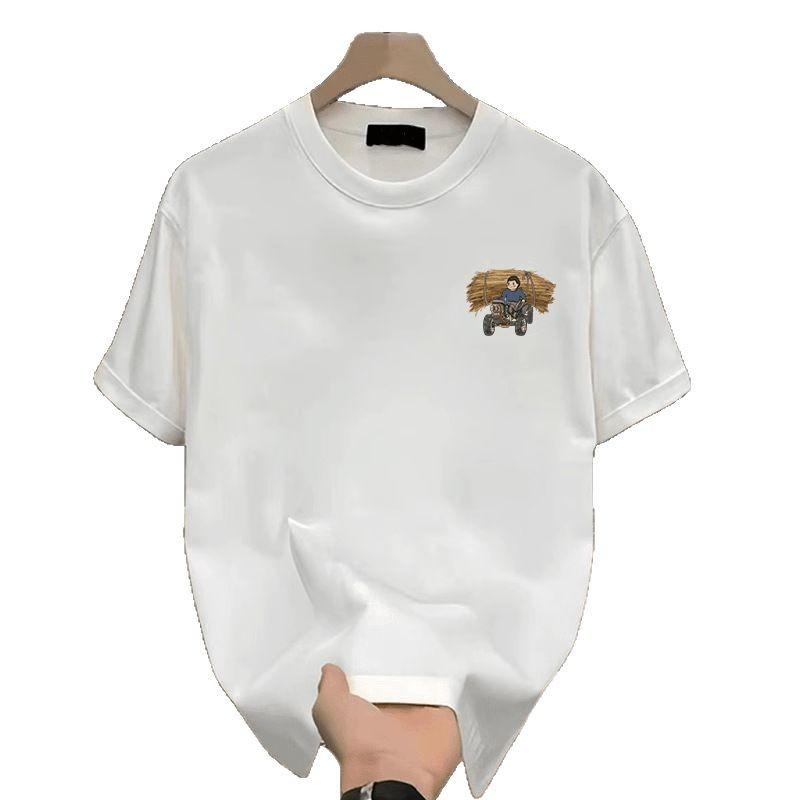 Heavy 100% Cotton Trendy Brand Short-Sleeved T-Shirt For Boys Loose Large Size Cartoon Design Sense Couple