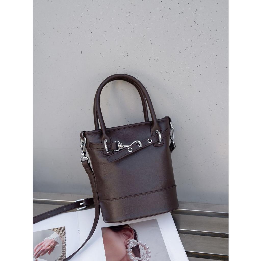 Cowhide Niche Versatile Women's Bags, Shoulder Messenger Bags, Simple Women's Bags, Zipper Bucket Bags