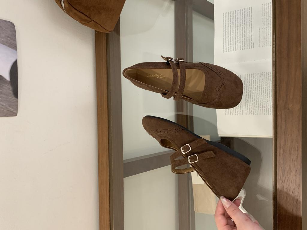 French Retro Double Buckle with Mary Jane Shoes, Shallow Mouth Inner Height Increase Single Shoes, Autumn New Fairy Ballet Beanie Shoes