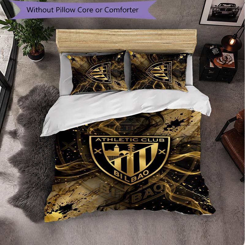 Athletic Bilbao Football 3 Piece Bedding Set Soft Duvet Cover Set with Pillowcases Printed Bedroom Decor Set for Home