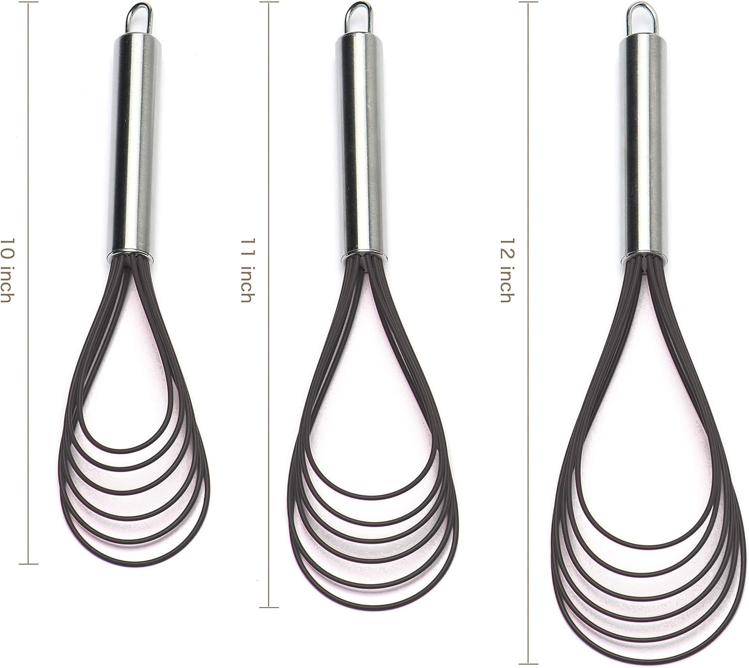 

Набор венчиков из нержавеющей стали, силиконовые головки, плоские, антипригарные провода, для приготовления пищи на кухне, смешивания и взбивания, 3 упаковки