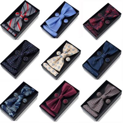 Men Bowtie Set Business Bow Tie Pocket Square Cufflinks for Wedding Accessories