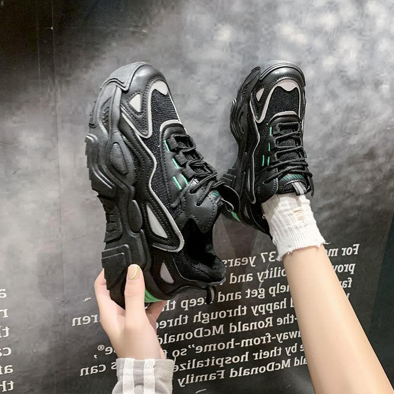 Women's Shoes Black Sneakers Spring Breathable Soft-soled Non-slip Shoes Mesh Dad Shoes Casual Shoes