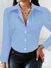 Elegante Camisa Lisa de Manga Larga para Mujer - Top Básico Casual para Oficina