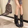 Retro V-mouth Martin Boots Fashion Western Cowboy Boots Rivet Design Smoke Tube Boots Locomotive Boots Women's Short Boots