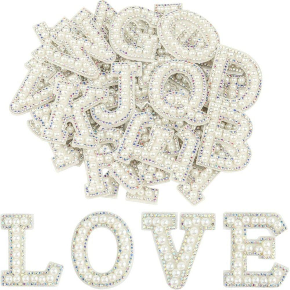 26Pcs A-Z Alphabe Rhinestone Letter Patches English Alphabet Pearl Alphabet Patch  Clothes