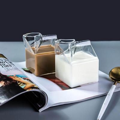 250ml Creative Milk Box Cup Transparent Milk Box Shape Glass Cups Students Drink Bottle for Juice Cute Coffee Cup Tea Drinkware