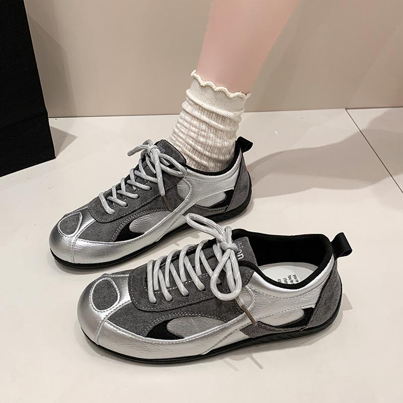 

Новая модная обувь на шнуровке с большой головой, повседневная обувь, обувь для скейтборда, увеличение внутренней высоты, женская 40 серебряный