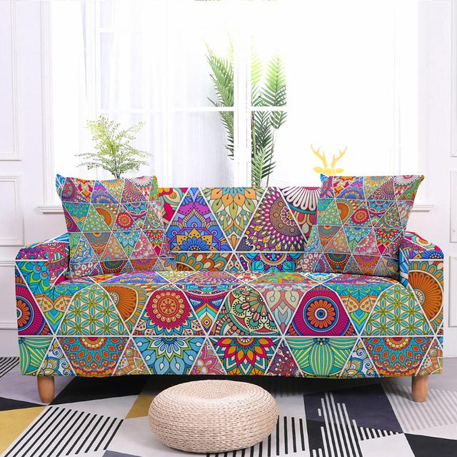 Geometrický potah na pohovku do obývacího pokoje Elastický potah na pohovku Mandala Potisk Stretch Potah Rohový potah na pohovku Křeslo Home Decor