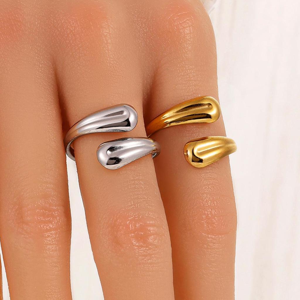 Versatile Personalized Geometric Water Drop Open Ring - Chic Stainless Steel Jewelry Gift for Women