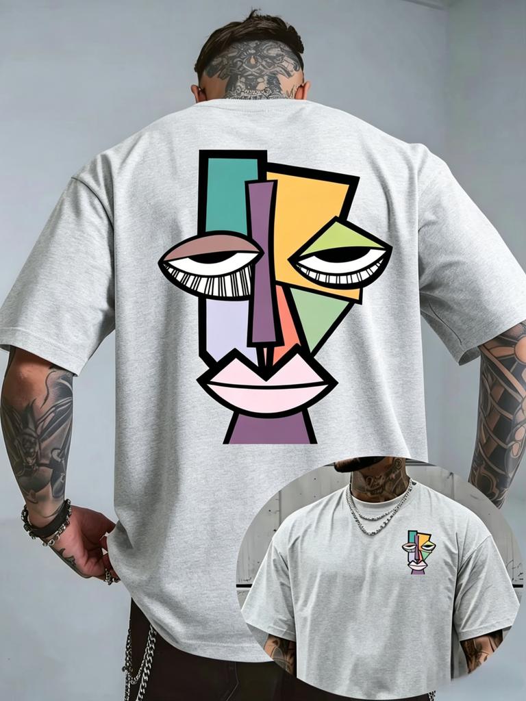 2026 Cubism Abstract Face Art Graphic T Shirt Vintage Aesthetic Back Print Casual Oversize Streetwear Unisex Short Sleeve Tee