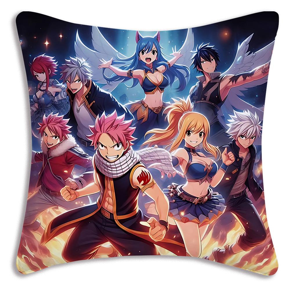 Classic Comics Anime Fairy Tail Pillow Covers Cartoon Sofa Decorative Home Double-Sided Printing Short Plush Cute Cushion Cover