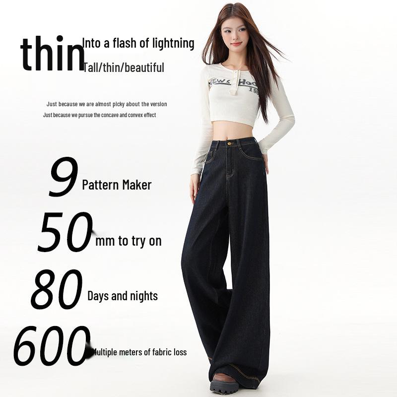 Women's Black and Gold High-Waisted Wide-Leg Denim Pants - 2025 Early Autumn Design