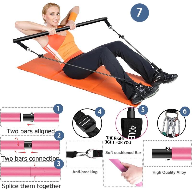 180LBS SET Pilates Bar Collection Resistance Bands Portable for Home Fitness Total Body Workouts Chest Expansion Back Training Practical Use