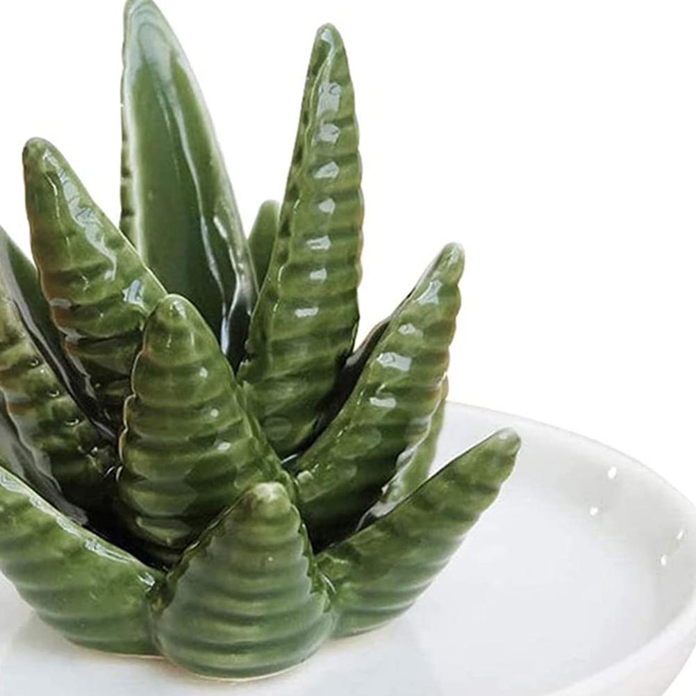 Ceramic Ring Holder Aloe Ring Dish Jewelry Holder Rings Bracelets Earrings Green Succulent Trinket
