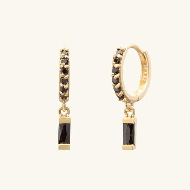 14k Baguette Pendant Drop Cubic One-Touch Earrings (14k Gold) A11