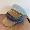 Denim Schiebermütze mit flachem Oberteil Damen Wildleder Colorblock Retro Achteckige Mütze Vielseitige Baskenmütze Malermütze