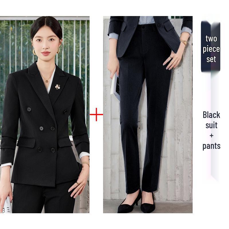 Women's Double-Breasted Suit Set: Simple & Polished Long Sleeve Blazer for Autumn/Winter 2025 Professional Commute Workwear.
