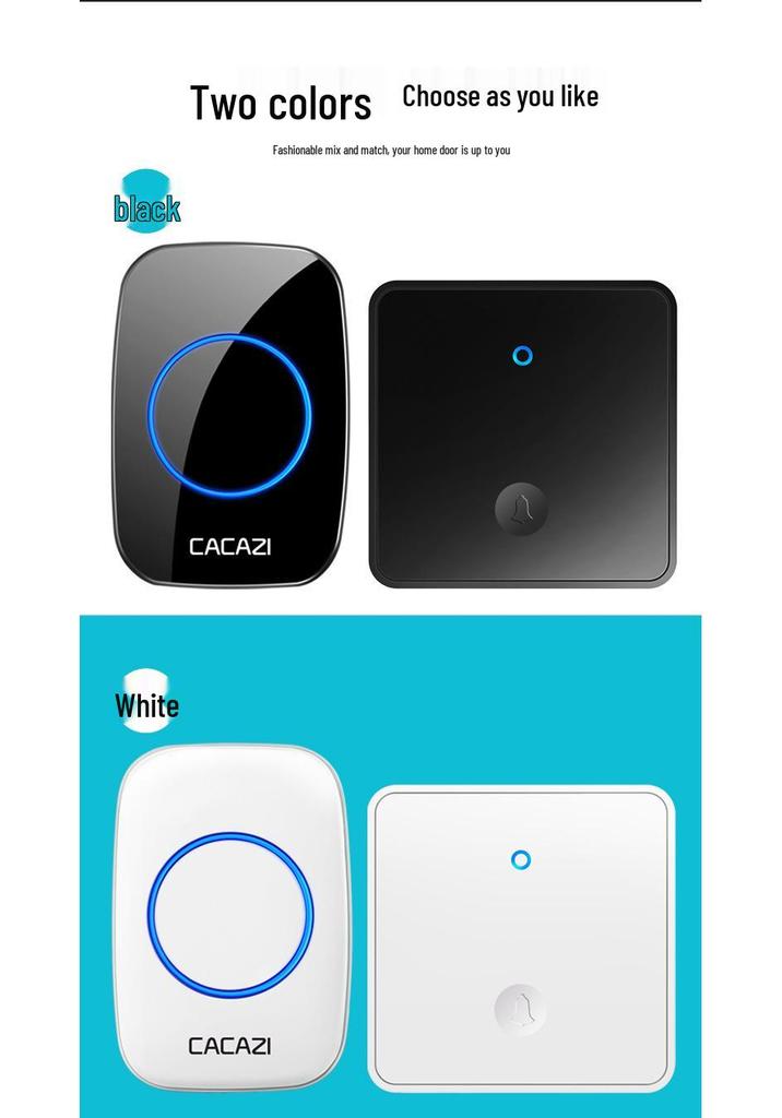 Wireless Home Doorbell, Self-Powered, Ultra-Long Range, No-Drill, 86 Type Design, Outdoor, Includes Elderly Call Button, One-to-Two System