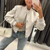 Women Jacket Cropped Bomber Jackets Beige Black Tweed Jacket Woman Fashion Long Sleeve Short Coats