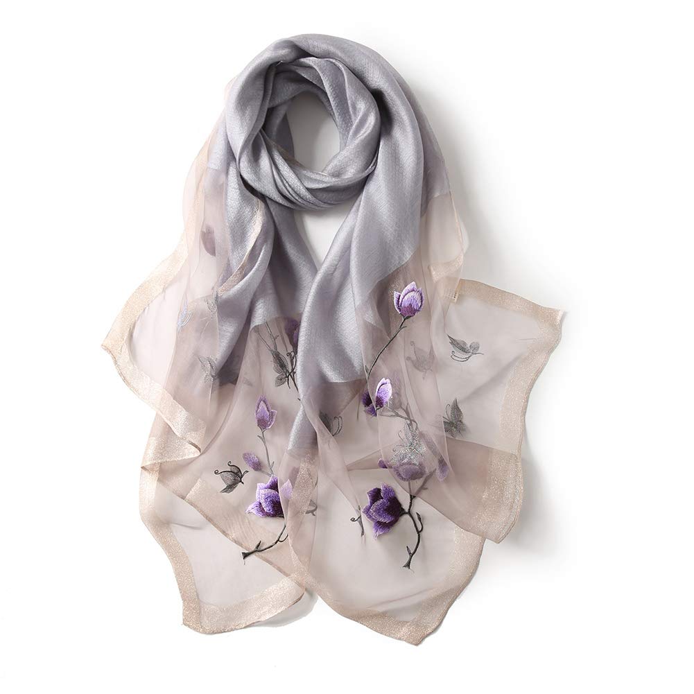 

ANMIDA Large Silk Embroidered Floral UV Protection for Spring and Summer Women s Shawl, серый
