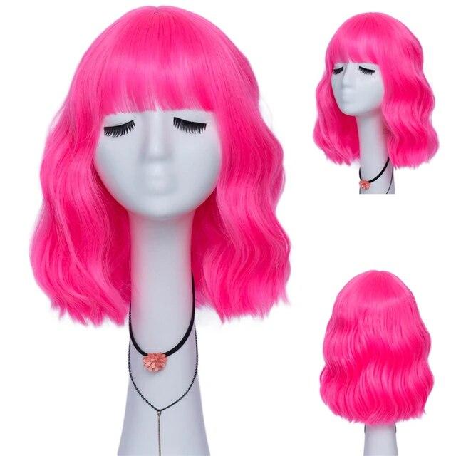 Kurze lockige blaue Bobo-Synthetik-Cosplay-Perücken für Frauen, Orange, Rot, Grün, natürliches hitzebeständiges Haar mit Pony für Mädchen