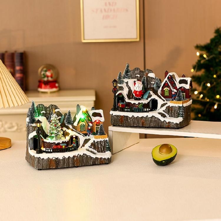 Christmas Village House Figurine with Led Light Festival Holiday