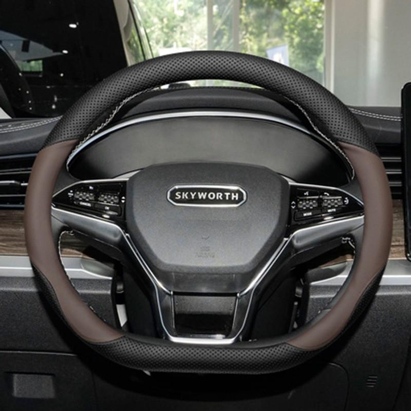 Universal Ultra-Thin Genuine Leather Steering Wheel Cover 38cm Diameter Cars Sport Style Black White Red Brown Options