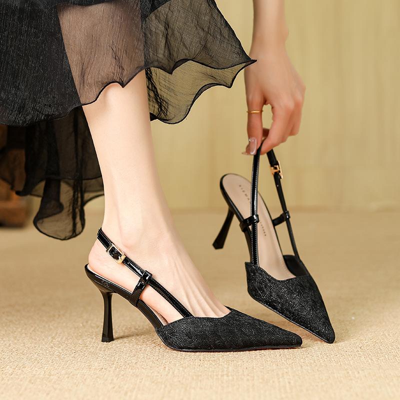 Snakeskin pointed heel high heel bag head sandals spring new rear empty high heel women's single shoes women