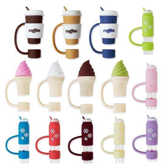 1 sada potahu na brčko Kreslená sada silikonového víčka na brčko odolná proti stříkající vodě prachotěsná zátka na zakončení slámy pro ozdobu poháru