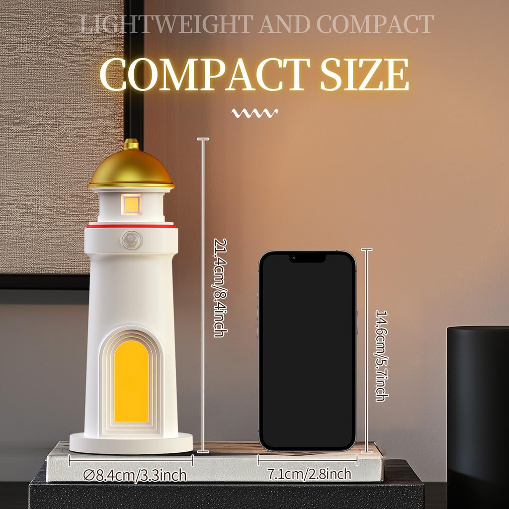 Moonlight Projection Lighthouse Night Light Motion Sensor Dimmable LED Atmosphere Lamp for Bedroom Creative Decor Christmas Gift