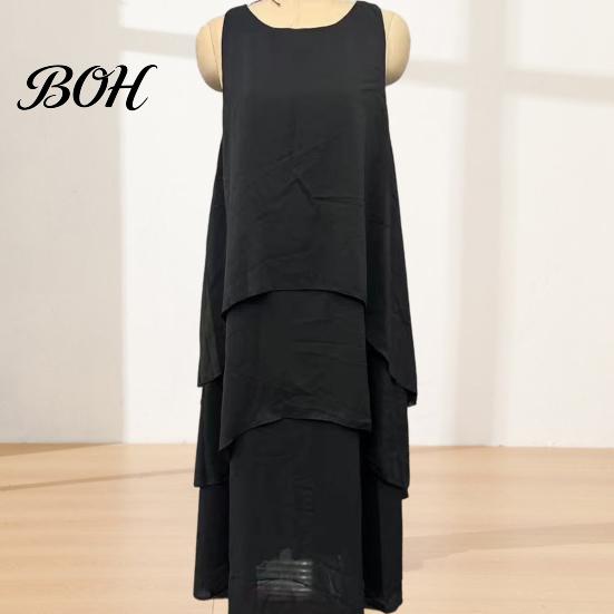 Plus Size Casual Dress Women's Flowy Chiffon Dress, Sleeveless Crew Neck Asymmetrical Hem Fat Hiding Loose Long Summer Layered Cocktail Wedding Guest
