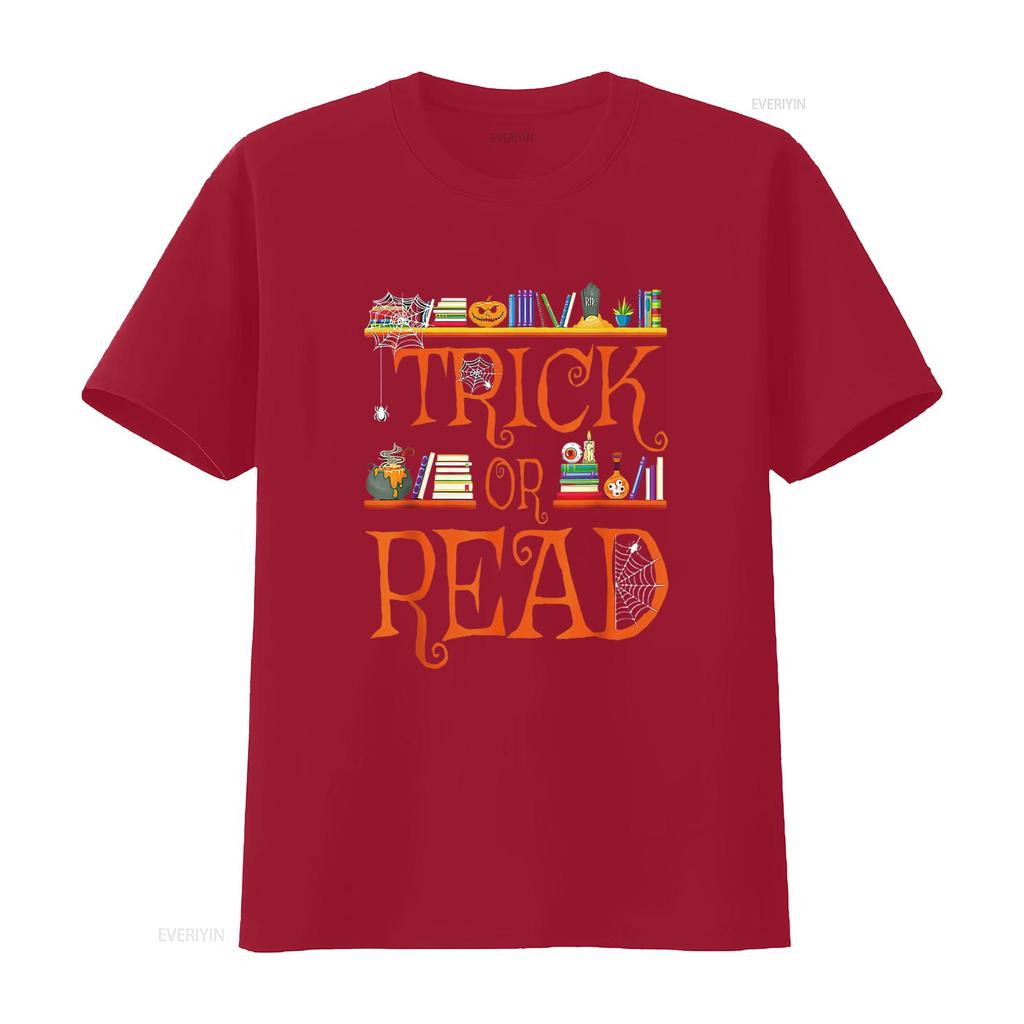 Halloween Book Lovers Librarian Trick or Read Library Event T Shirt vintage Washed Top For Everyday Wear Stretched graphic