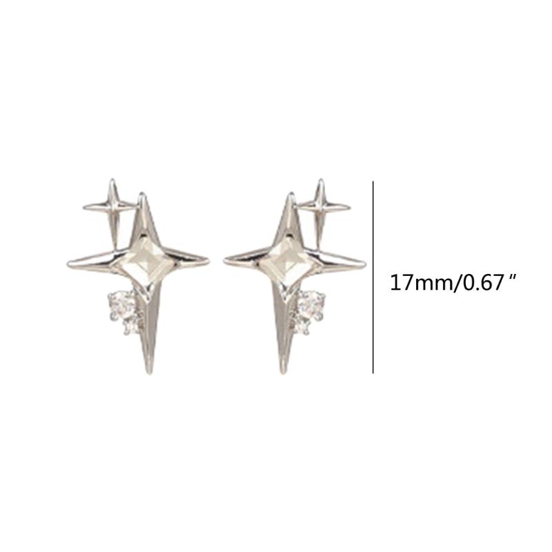 Metal Crossed Star Crystal Zircon Earrings for Women Girls Novel Geometric Four-Pointed Star Stud Earrings Party Jewelry