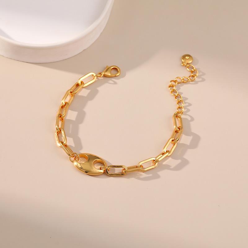 Französische Minimalistische Paperclip-Kette 18 Karat Vergoldet Schweinenase Damen Armband Schmuck