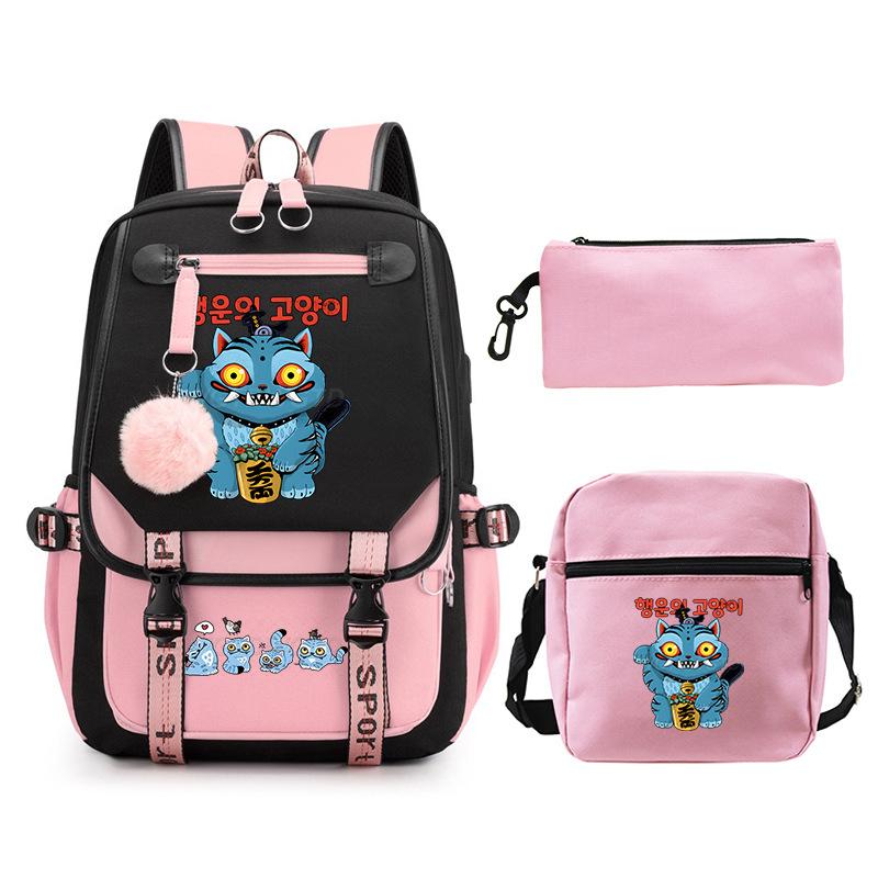 Animation Cartoon Peripheral Printing Children'S Backpack Campus Large Capacity Primary And Secondary School Students Schoolbag Three-Piece Set