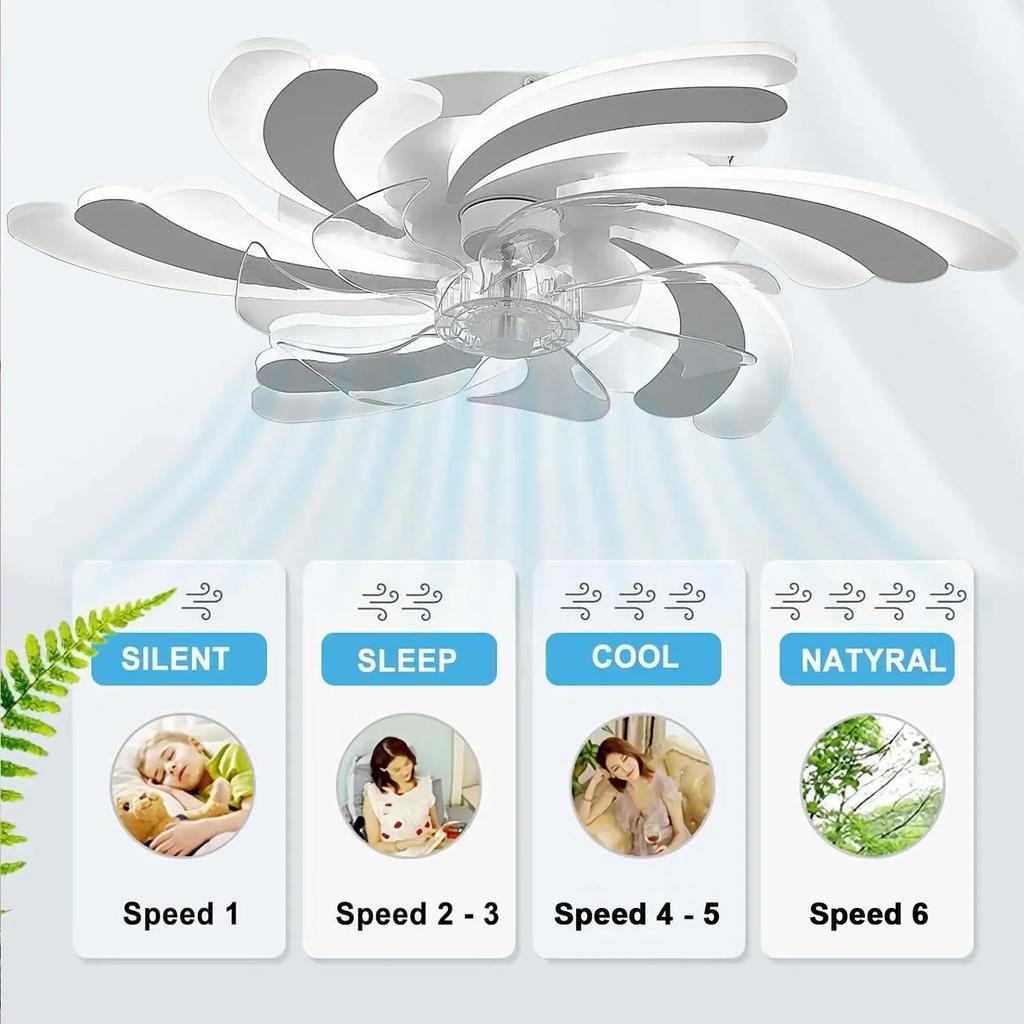 Nordic Flower Shape Black White Ceiling Fan Light LED Ceiling Lamp Remote Control Bedroom Silent Electric Fan Lamp Ventilators