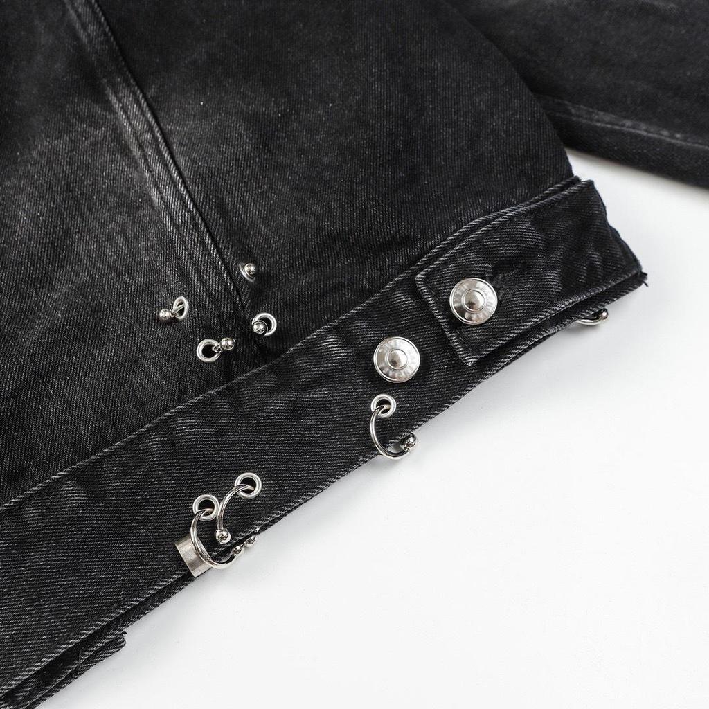 2024 Unisex Paris Runway Denim Jacket with Rivets & Eyelets