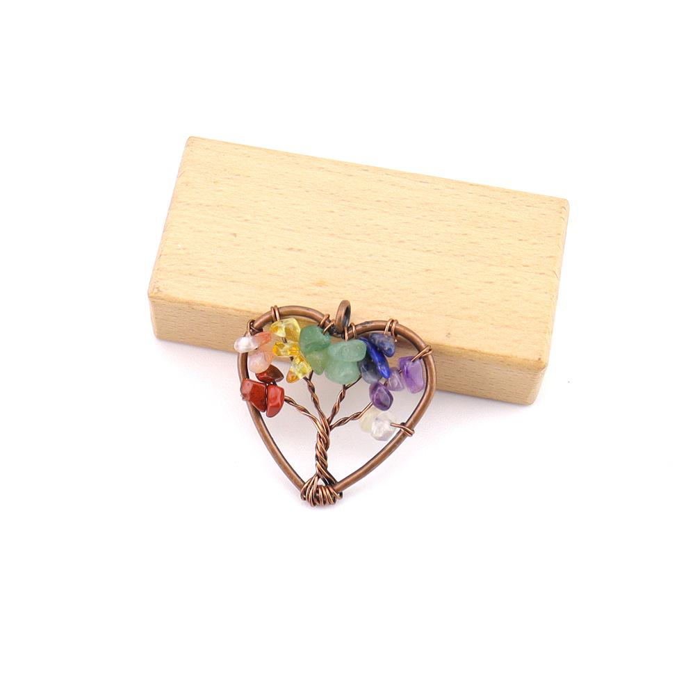 Seven-Color Natural Crystal Tree of Life Necklace Pendant with Crushed Stone, N737