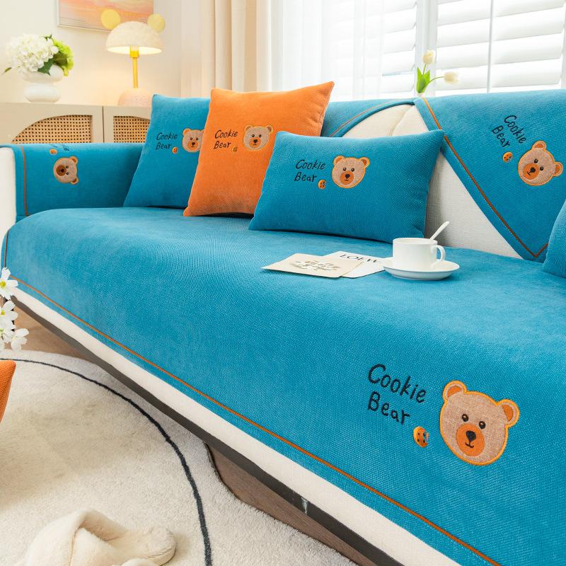 Cartoon Embroidered Sofa Cushion for All Seasons, Anti-ski Neel Cover, Simple Sofa Cover, Seat Cushion