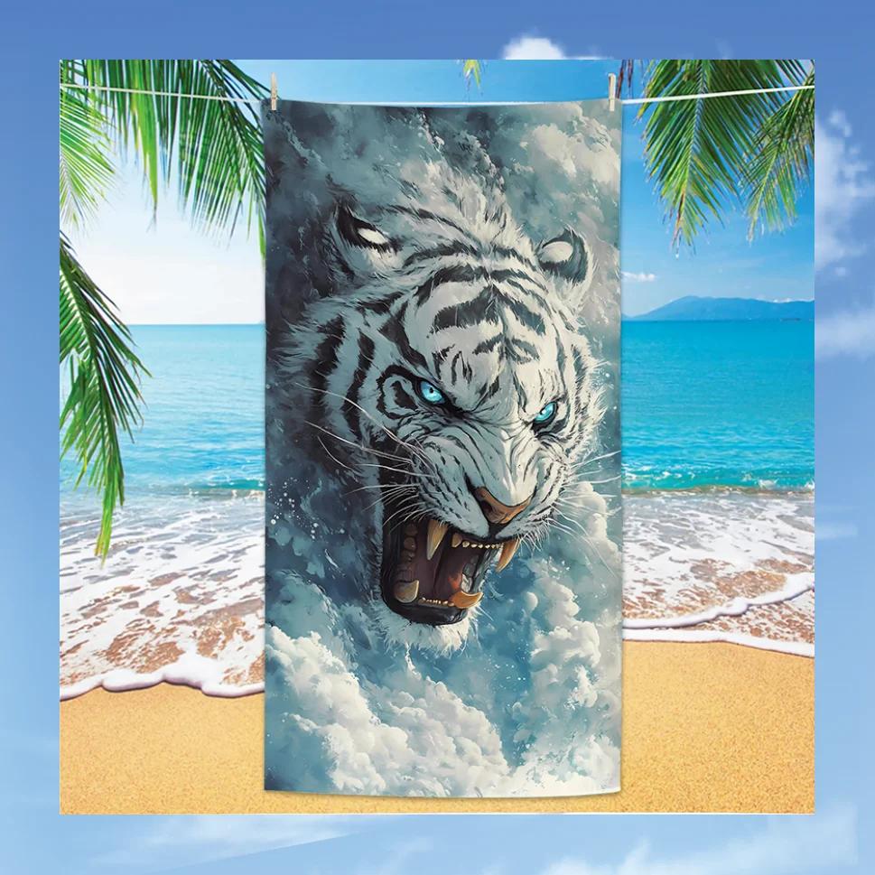 Heißer Verkauf Tiger Strandtuch Mikrofaser Digitaldruck Badetuch Kräftiges Tigerdesign Sonnenschutzschal Extra großes Handtuch für C